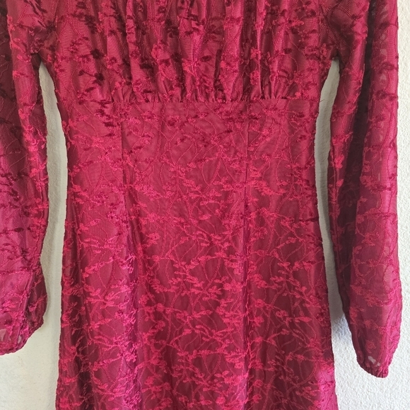 Altar'd State Dress Women Sz S Red Sweetheart Ruffle Neck Fit Flare Whimsy - Picture 6 of 14